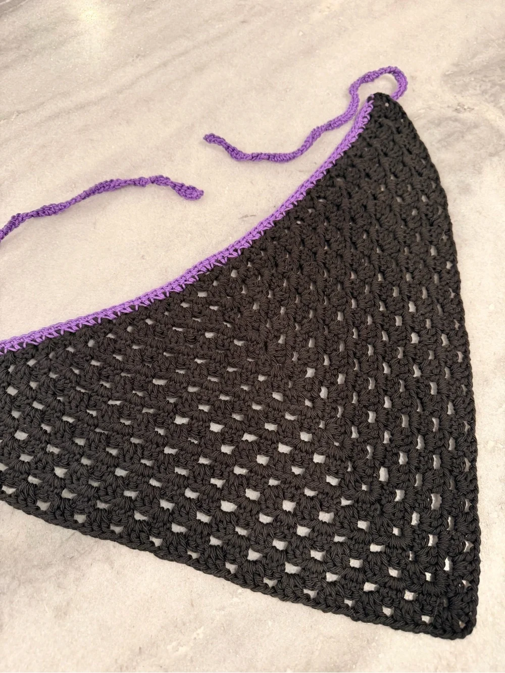 Handmade Crochet Bandana Head Scarf Cotton Boho Triangle Wrap Fest Cottagecore